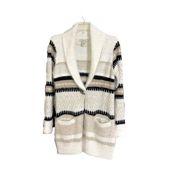 G,H Bass & Co. Sweaters - G.H. Bass & Co Size S Sweater Black, Tan and Cream Snap Cardigan Cowl Neck